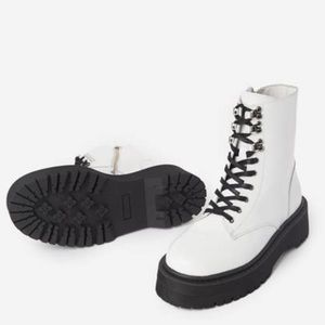 The Kooples Women's Flat Lace-up Combat Platform Boots In Glazed White Leather